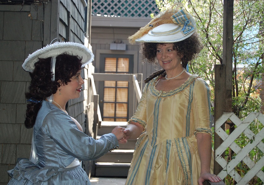 Reproduction 1792 blue silk gown. GBACG Duchess of Devonshire tea. February 2010. Photo by Sally Norton