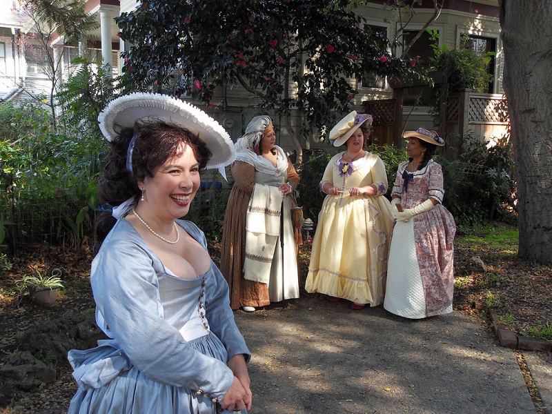 Reproduction 1792 blue silk gown. GBACG Duchess of Devonshire tea. February 2010. Photo by Cate Jinneman