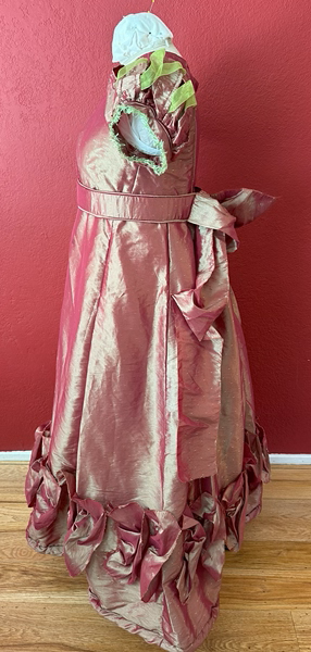 Reproduction 1820s Orange Figured Ballgown Left. Laughing Moon 138.