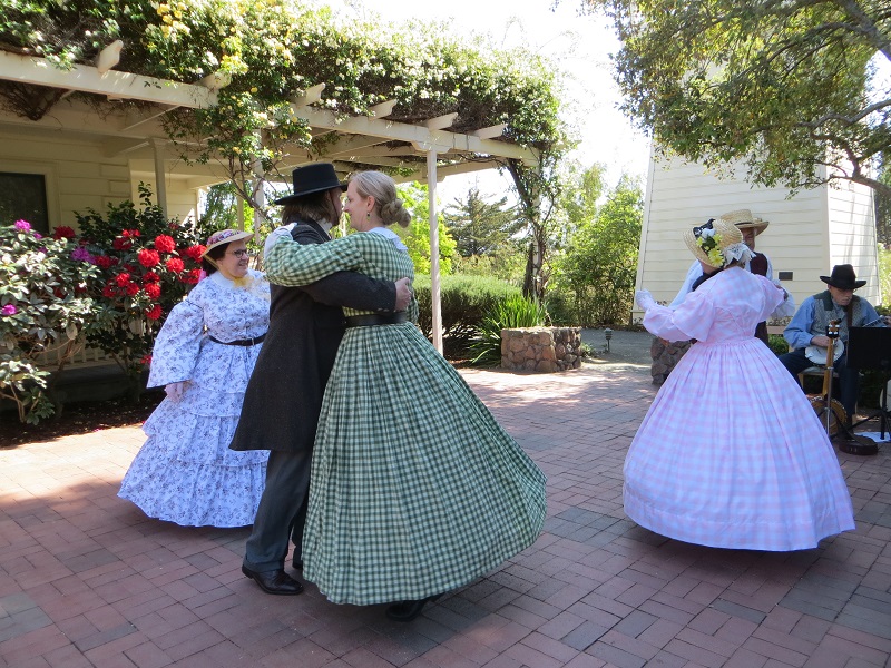 1850s Reproduction Sheer Pink Day Dress at the GBACG BBQ at Rengstorff April 2015. Photo by Jean Martin