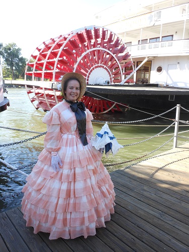 Reproduction Sheer Peach Victorian Day Dress with Flounces