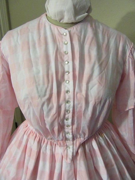 1850s Reproduction Sheer Pink Day Dress Bodice Detail