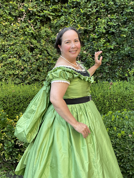 Reproduction 1860s Apple Green Ballgown at Costume College July 2022. Truly Victorian TV416.  