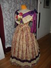 1860s reproduction floral stripe evening dress quarter view