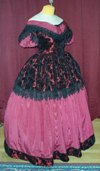 Burgandy/Red and Black Victorian Style Ballgown quarter view