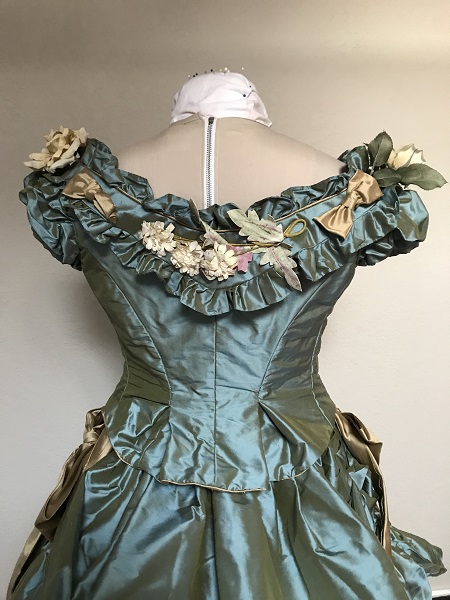 1870s Reproduction Blue Aqua Silk Bodice Back.