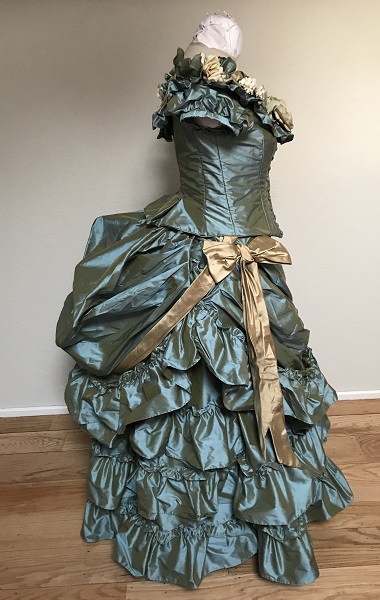 1870s Reproduction Blue Aqua Bustle Dress Right.