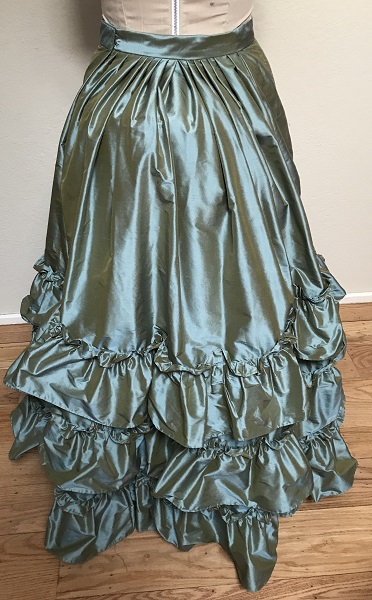 1870s Reproduction Blue Aqua Silk Underskirt Back.