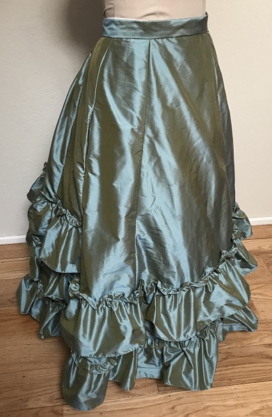 1870s Reproduction Blue Aqua Silk Underskirt Right Quarter View. 