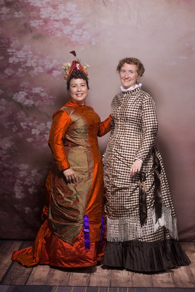 Reproduction 1878 Polonaise Natural Form Bustle - Rust Silk Day Dress. Truly Victorian TV430 and TV221. Photo by Mark Edwards.