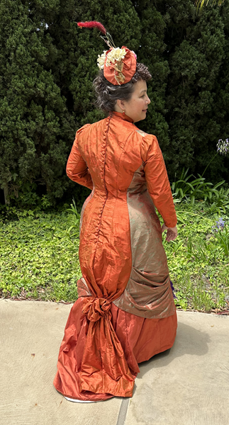 Reproduction 1878 Polonaise Natural Form Bustle - Rust Silk Day Dress. Truly Victorian TV430 and TV221  