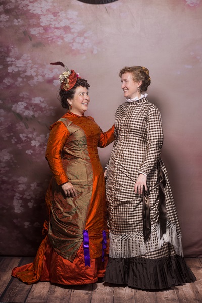 Reproduction 1878 Polonaise Natural Form Bustle - Rust Silk Day Dress. Truly Victorian TV430 and TV221. Photo by Mark Edwards.