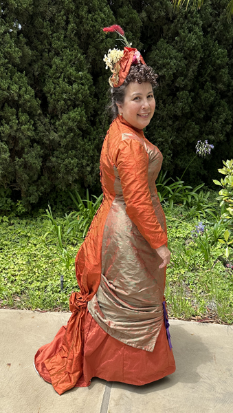 Reproduction 1878 Polonaise Natural Form Bustle - Rust Silk Day Dress. Truly Victorian TV430 and TV221  