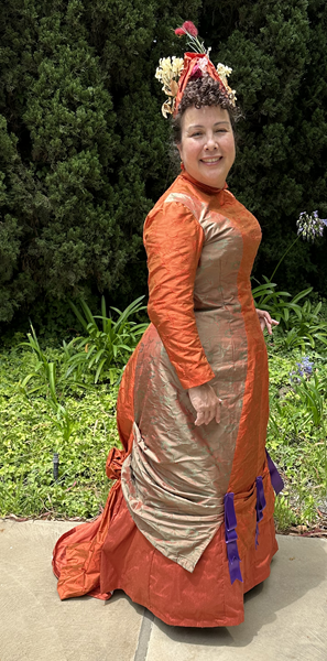 Reproduction 1878 Polonaise Natural Form Bustle - Rust Silk Day Dress. Truly Victorian TV430 and TV221  