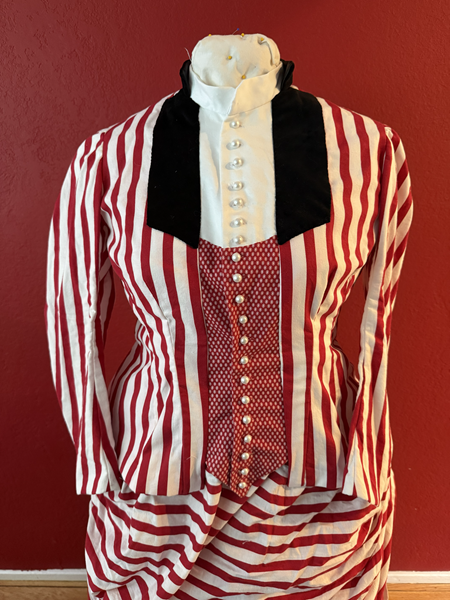 Reproduction 1885 Red Striped Bodice with Plastron Front.Truly Victorian TV460 