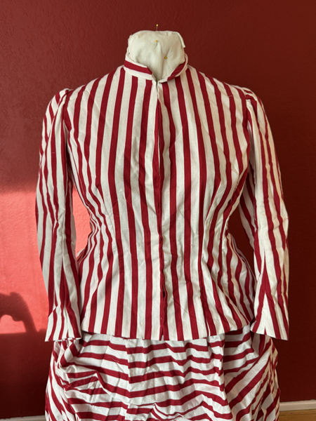 Reproduction 1885 Red Striped Bodice Front.Truly Victorian TV460 