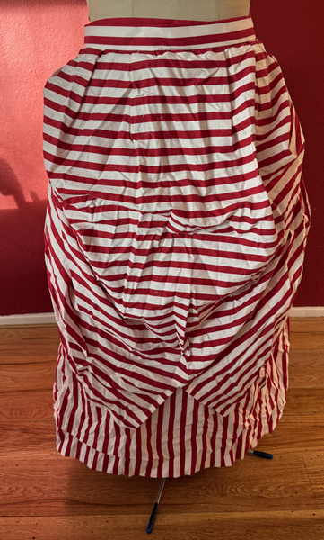 Reproduction 1887 Red Striped Overskirt Front.Truly Victorian TV367 
