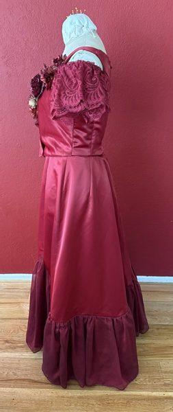 Reproduction 1890s Burgundy Ballgown Left. Truly Victorian TV490 and McCall's M8231
