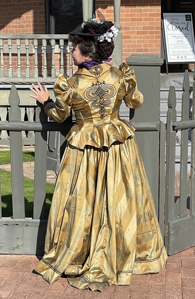 Reproduction 1890s Goldiplaid Dress at Rossum House in Phoenix March 2022. McCall's M7732 and M8231.