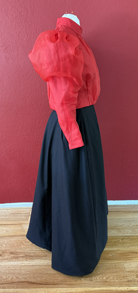 Reproduction 1890s Red Blouse and Black Skirt Right. 