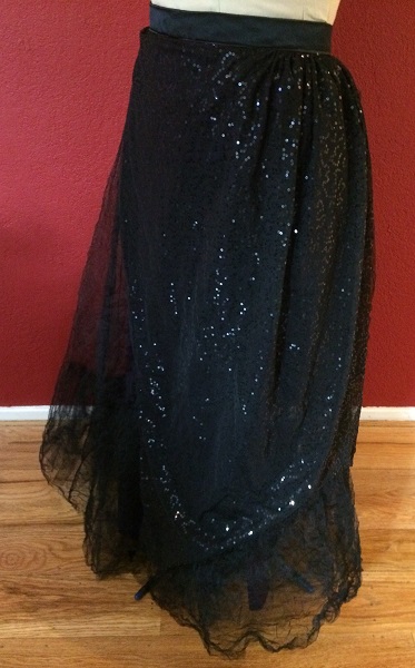 1890s Reproduction Black Tulle Ball Gown Skirt Left Quarter View.