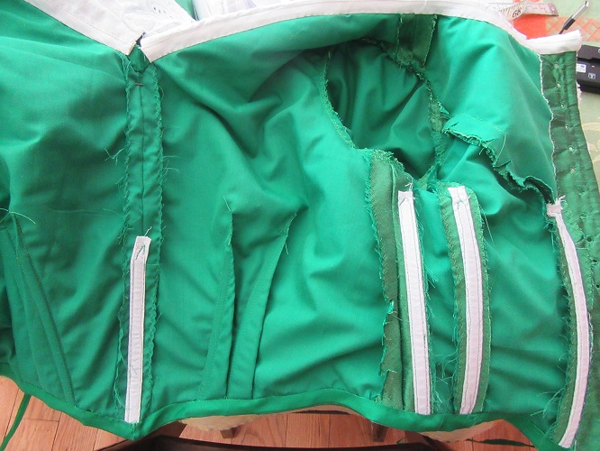 1890s Reproduction Green Ball Gown Bodice inside with bones 