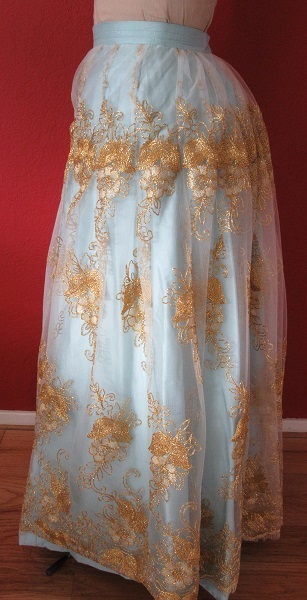 1890-1900s Reproduction Light Blue Ball Gown Skirt Left. 