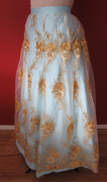 1890-1900s Reproduction Light Blue Ball Gown Skirt Left Quarter View.