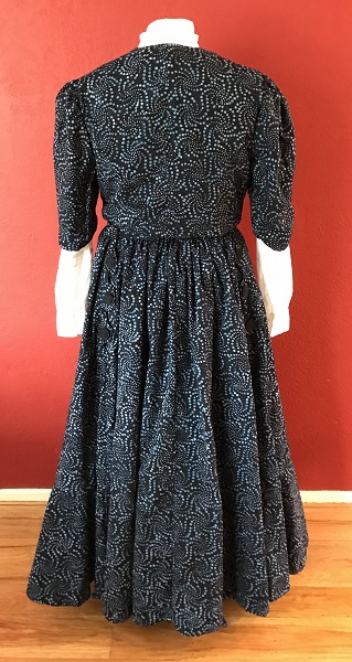 Reproduction Edwardian Navy Batik Walking Outfit Back. 