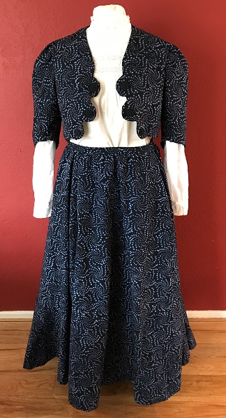 Reproduction Edwardian Navy Batik Walking Outfit Front. 