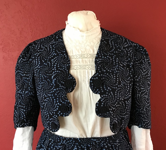 1900s Inspired Navy Blue Batik Jacket Front. 