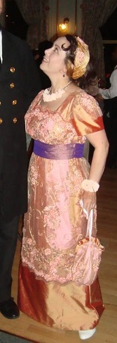 1910s reproduction dress orange silk. Photo by Lincoln Smith.