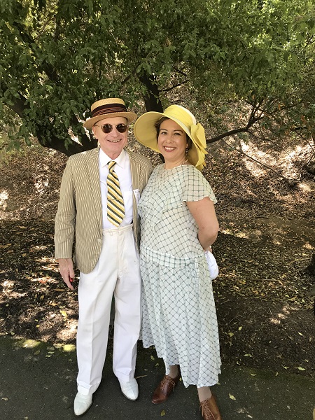 1924 Reproduction White with Green Print Dress at Gatsby Summer Afternoon. September 2018.