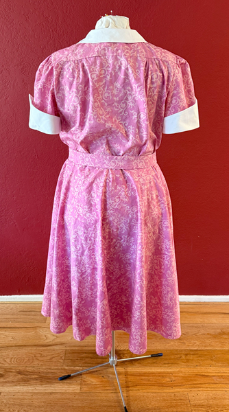 Reproduction 1950s Pink Batik Dress Back. Laughing Moon #134 Shirtwaist Dress