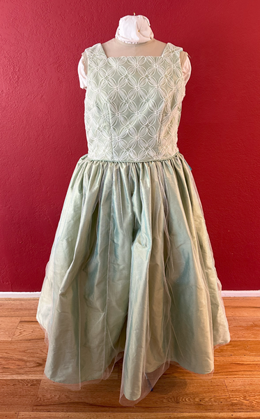 Reproduction 1953 Green Evening Dress Front. 