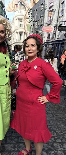 Dolores Umbridge Hot Pink Dress 1960s Style. At Harry Potter's Wizarding World January 2019