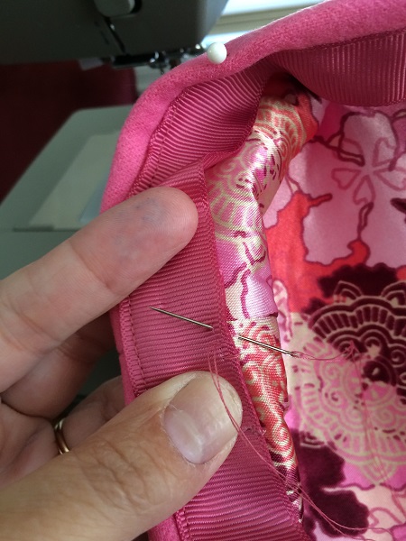 Pillbox Hat Tutorial tack ribbon to lining