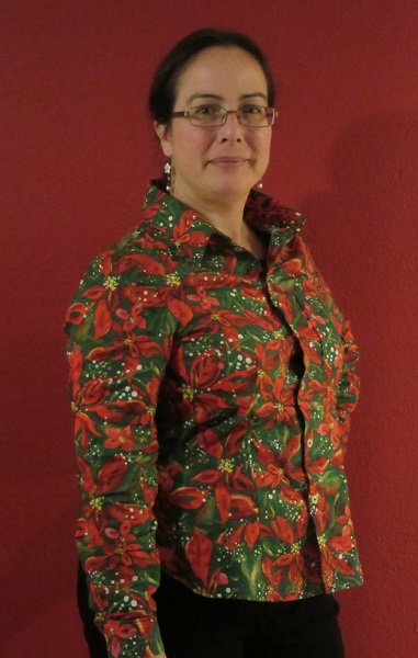 Poinsetta Button Down Shirt Right 3/4 View