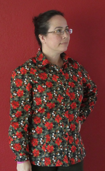 Butterick B5526 Button Down Poinsetta Shirt Right 3/4 View