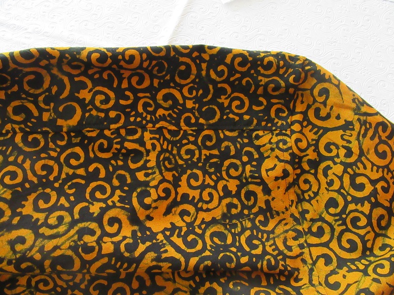 2010s Men's Orange and Black Batik Shirt Flat Felled and Topstitched