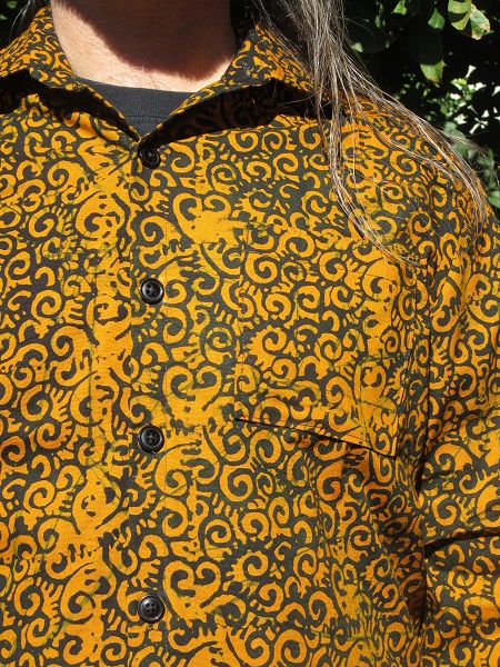 2010s Men's Orange and Black Batik Shirt Pocket