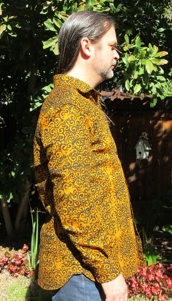 2010s Men's Orange and Black Batik Shirt Vogue V9220 Front. 