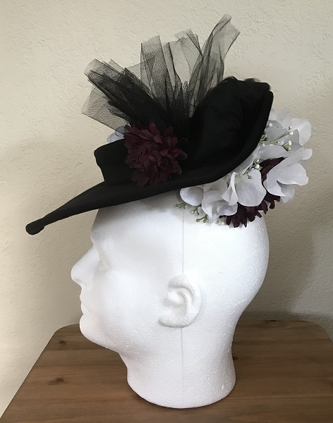 Reproduction Edwardian Black Velveteen Hat Butterick B6397 View D Left Quarter View.