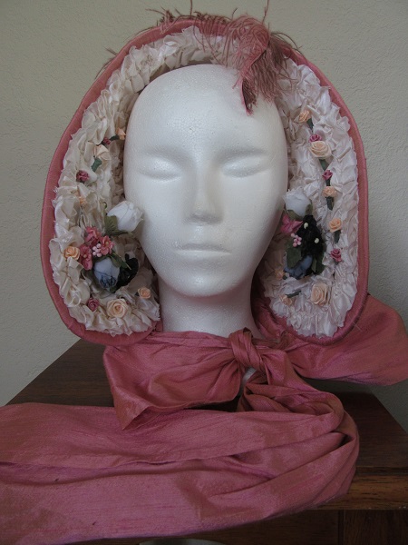 Reproduction Coal Shuttle Bonnet - Pink Silk Faux Drawn -  Front. 