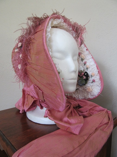 Reproduction Coal Shuttle Bonnet - Pink Silk Faux Drawn - Right Quarter