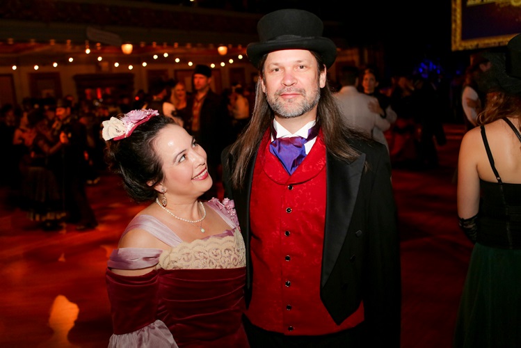 1900s Reproduction Raspberry Velvet Ball Gown Dresses at the 16th Annual Edwardian Ball 2016. Photo by Yvonne Falk.  