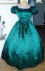 green satin print evening dress