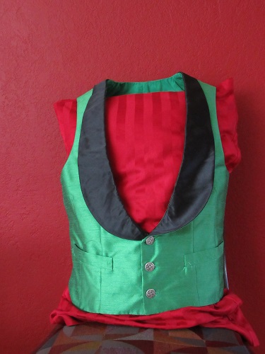 Reproduction  Green Victorian Waistcoat. Medium  Left Quarter View.