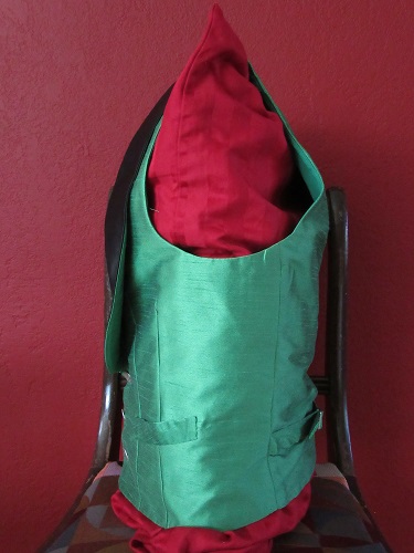 Reproduction Green Victorian Waistcoat. Medium Left.