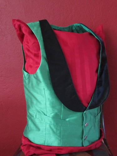 Reproduction Green Victorian Waistcoat. Medium Right Quarter View.